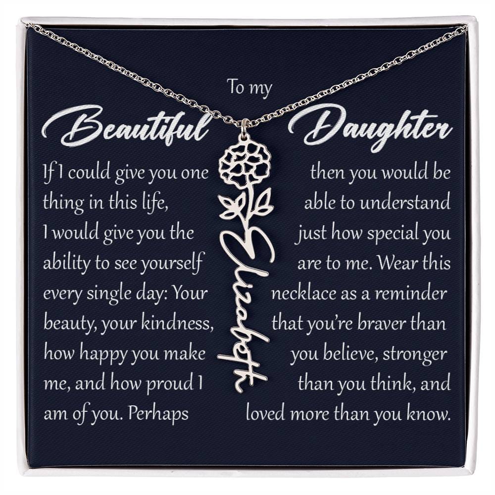 Custom Name Flower Necklace, Daughter Birth Month Pendant Gift