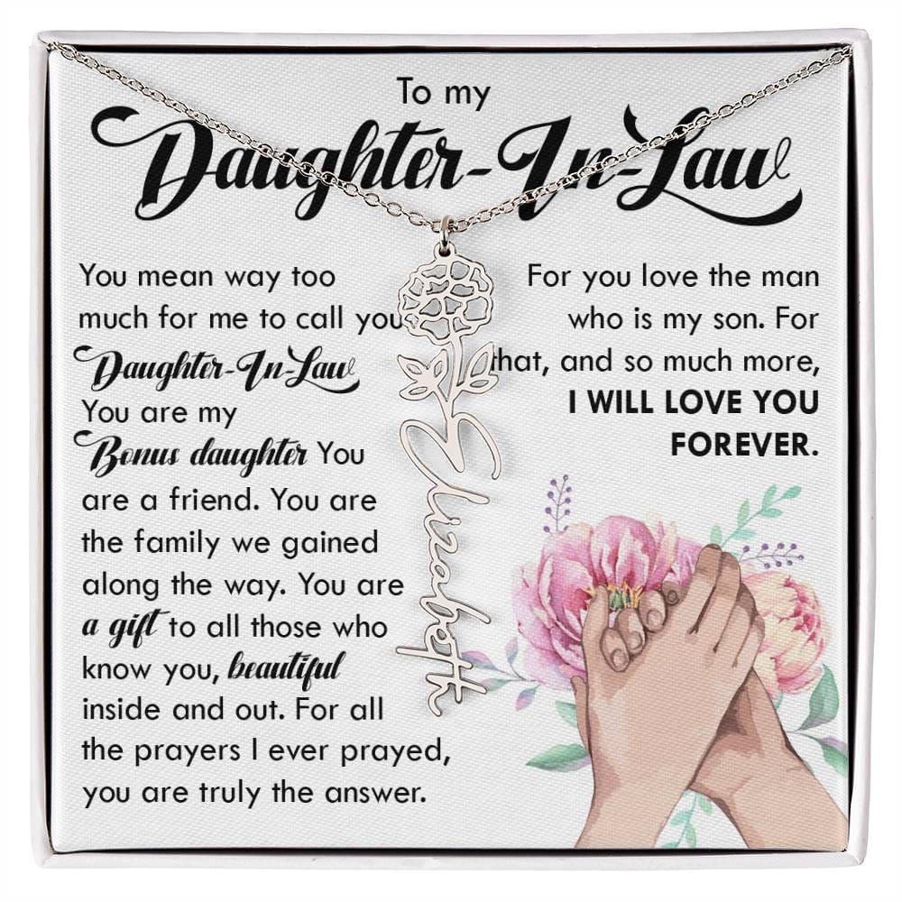 Daughter In Law Gift, Custom Name Flower Necklace