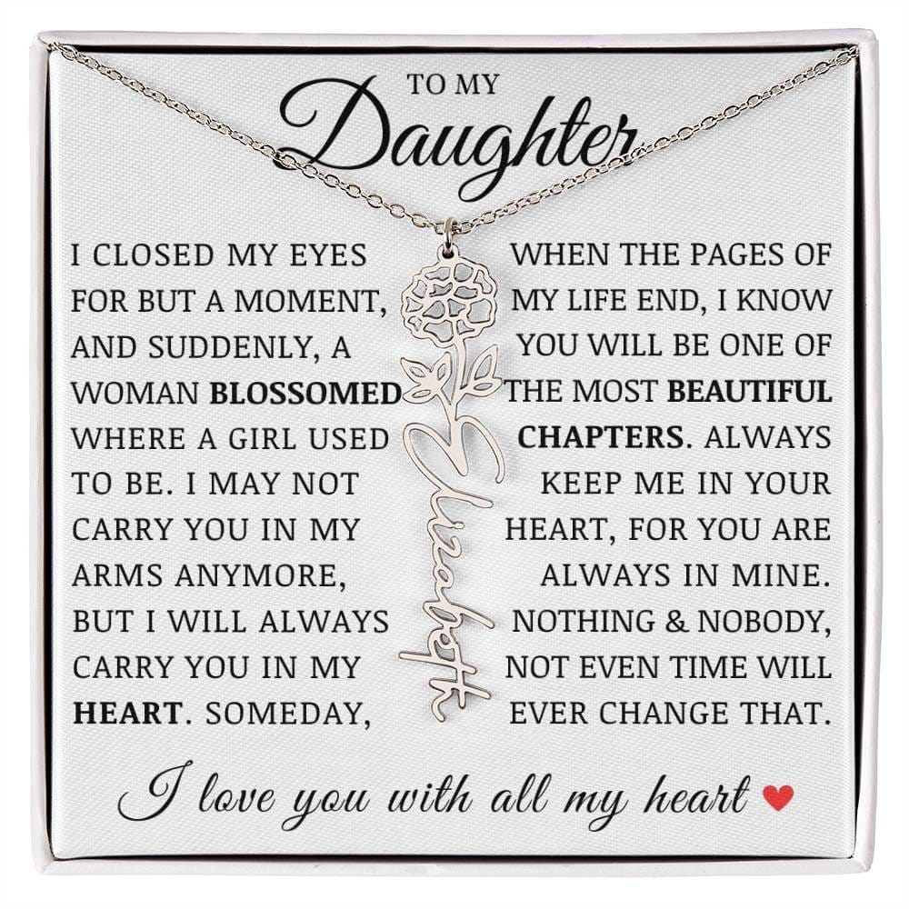 To My Daughter, Customized Birth Flower Name Necklace, Birthday Christmas Graduation Gift for Her