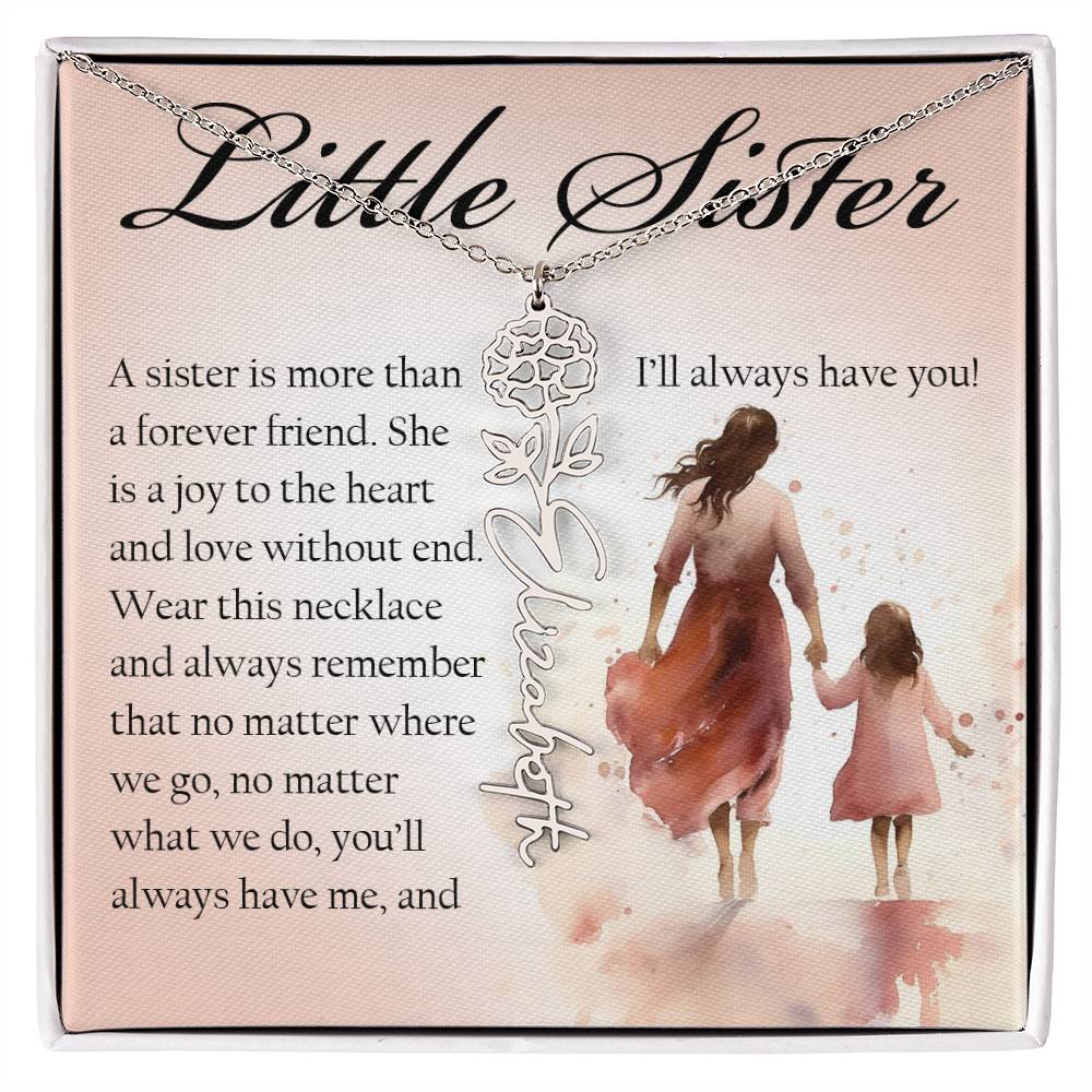 Little Sister Gift, Name Flower Necklace