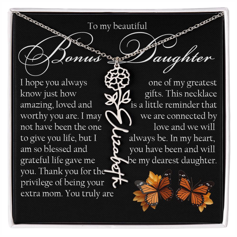 Bonus Daughter Gift, Name Flower Necklace