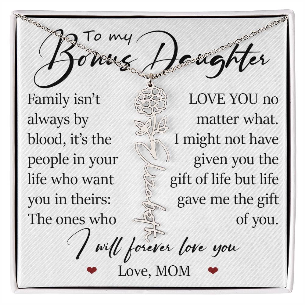Bonus Daughter Gift, Custom Name Flower Birth Month Necklace