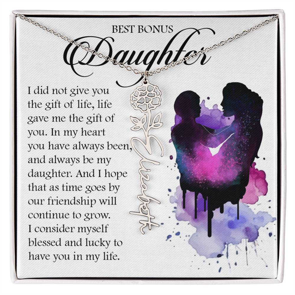 Bonus Daughter Gift, Custom Birth Month Name Flower Necklace