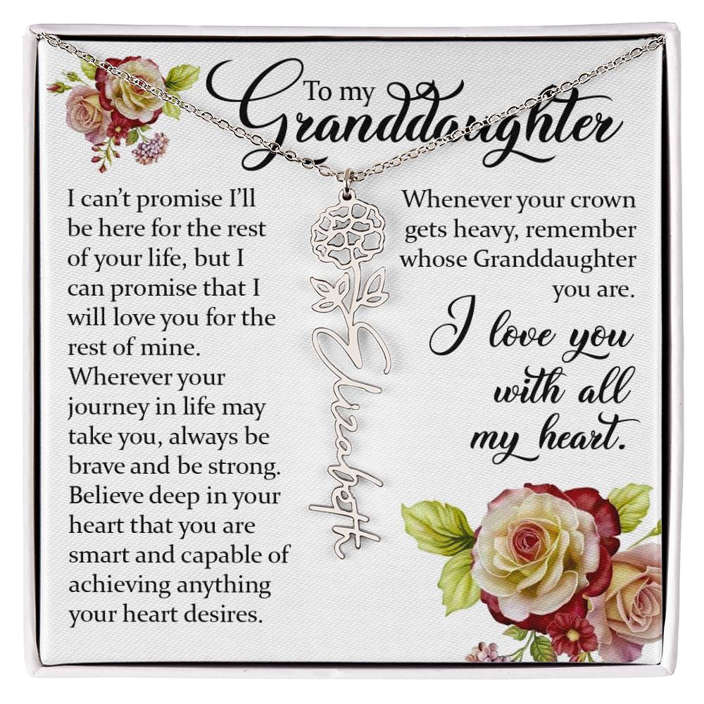To My Granddaughter, Name Flower Necklace