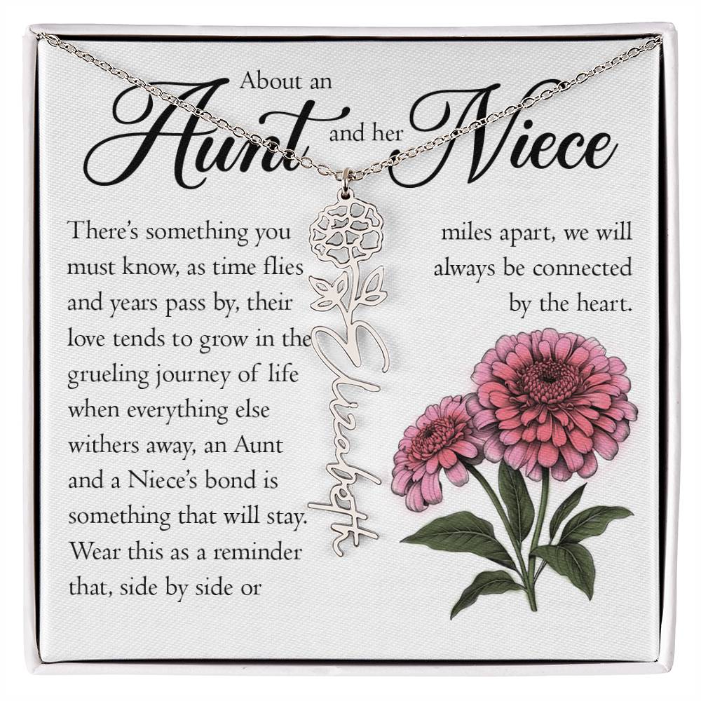 Aunt and Niece Gift, Name Flower Necklace