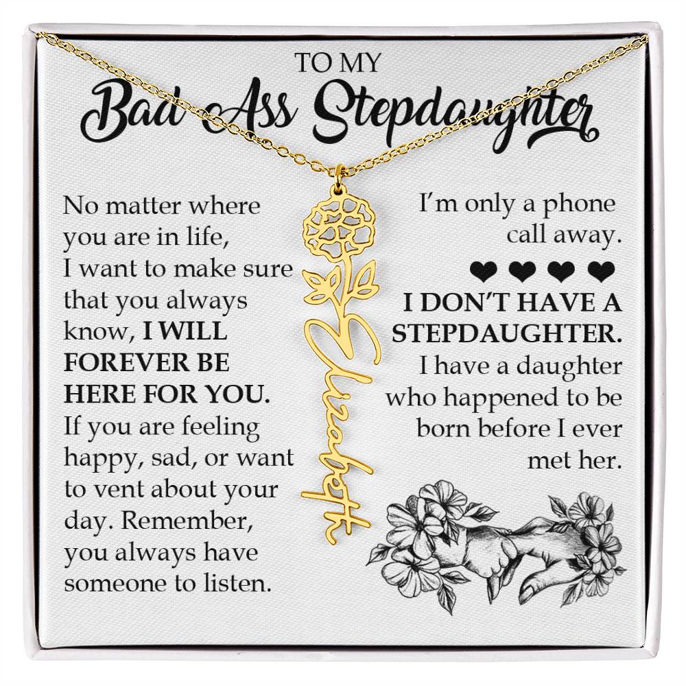 Personalized Daughter Keepsake Gift, Name Flower Necklace