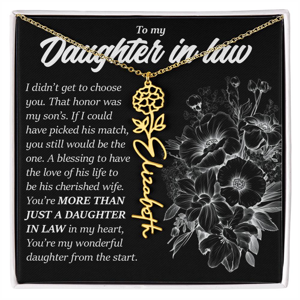 Daughter In Law Gift, Custom Birth Month Flower Name Necklace