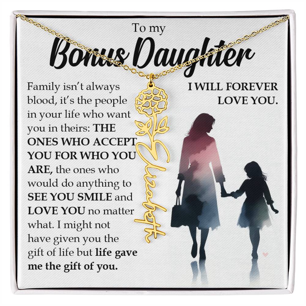 Bonus Daughter Gift, Name Flower Birth Month Necklace