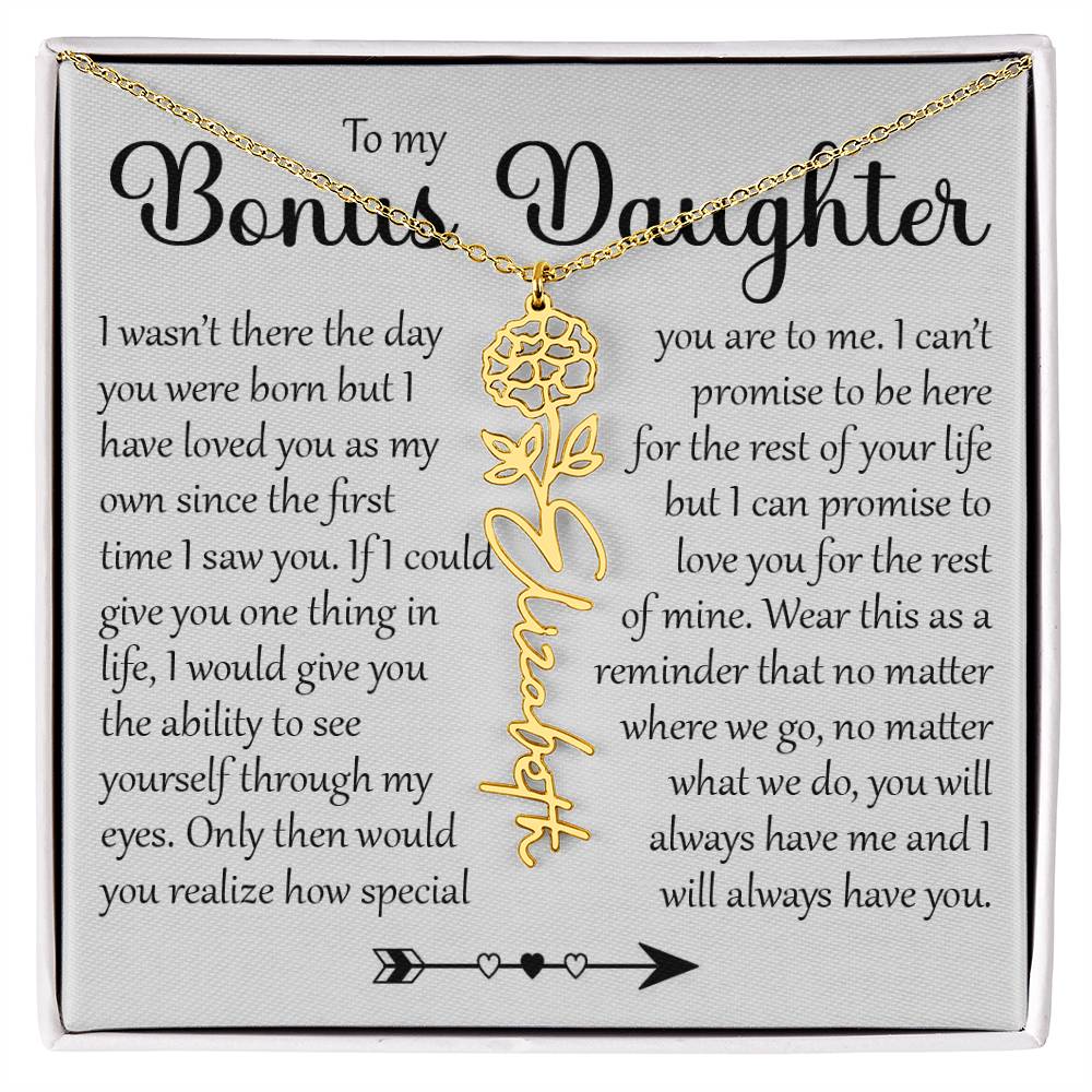 Bonus Daughter Gift, Name Flower Necklace
