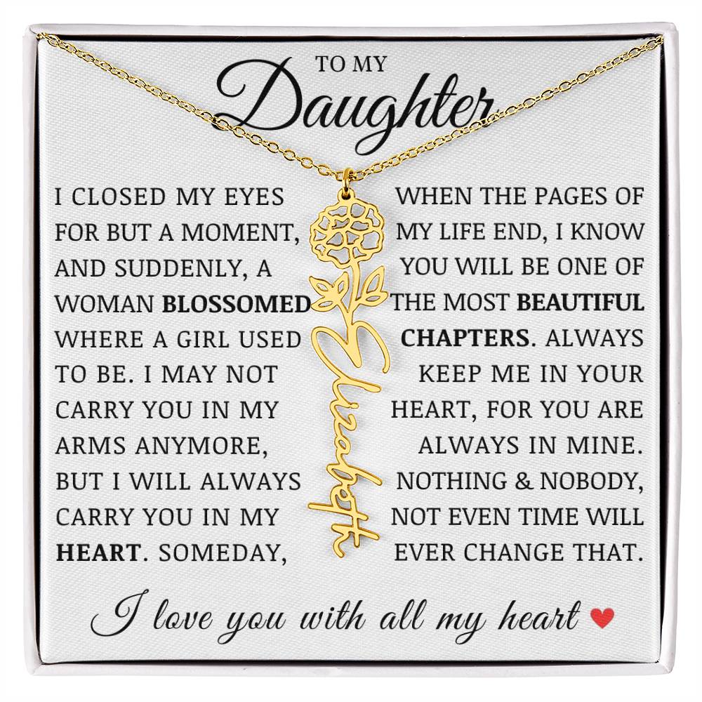To My Daughter, Customized Birth Flower Name Necklace, Birthday Christmas Graduation Gift for Her