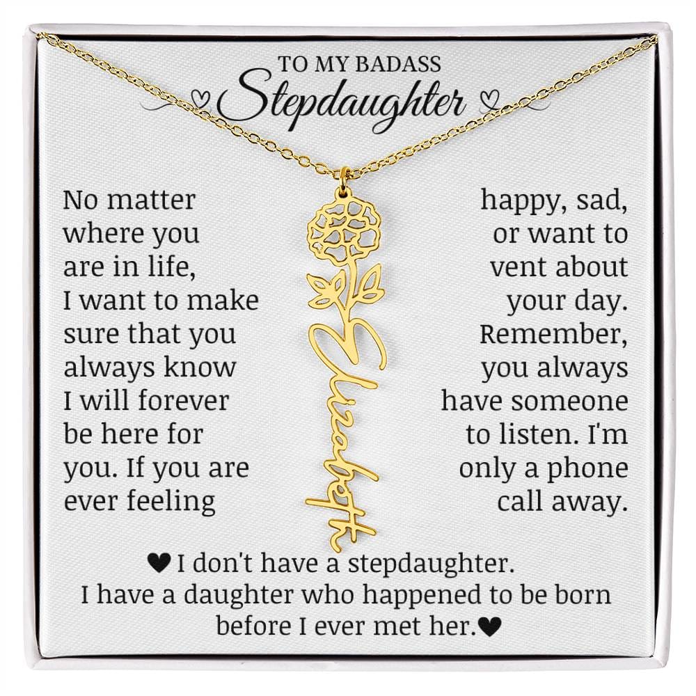 To My Badass Stepdaughter, Name Flower Necklace