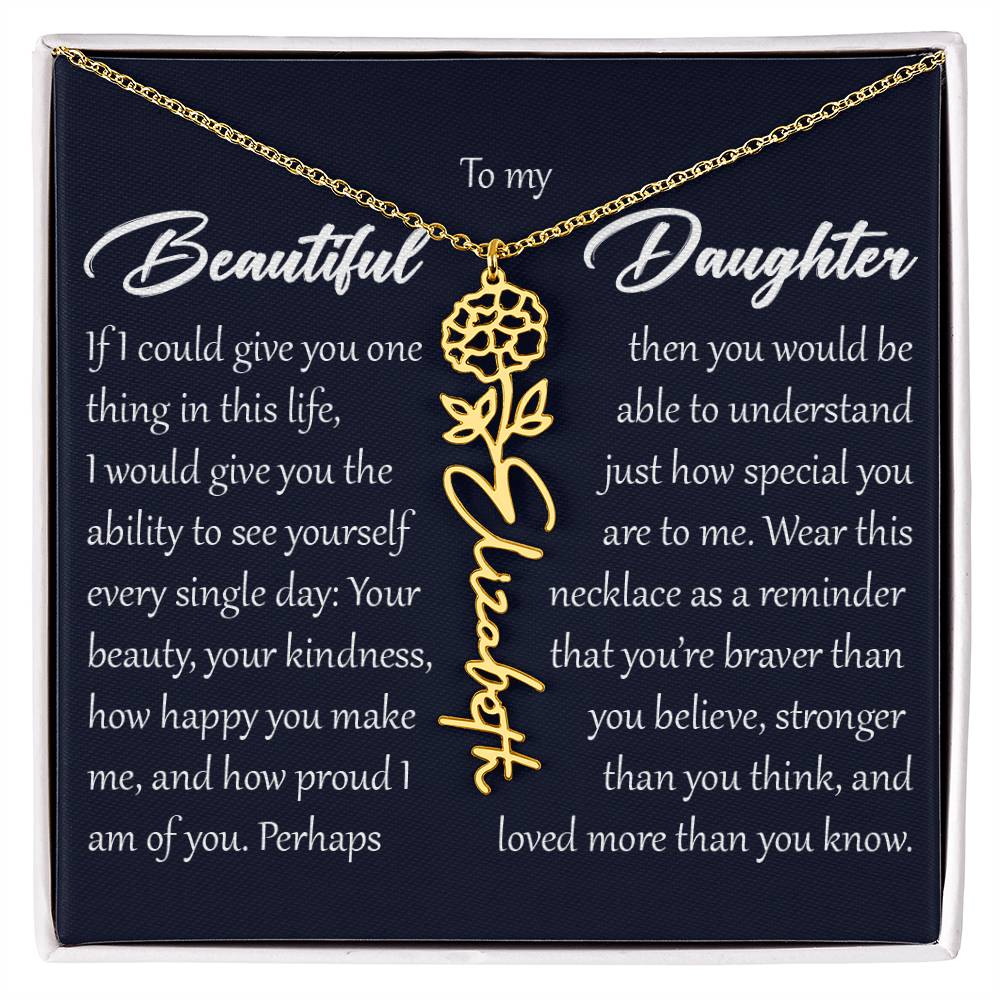 Custom Name Flower Necklace, Daughter Birth Month Pendant Gift