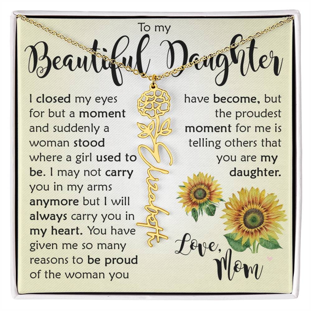 Custom Name Flower Necklace, Daughter Gift