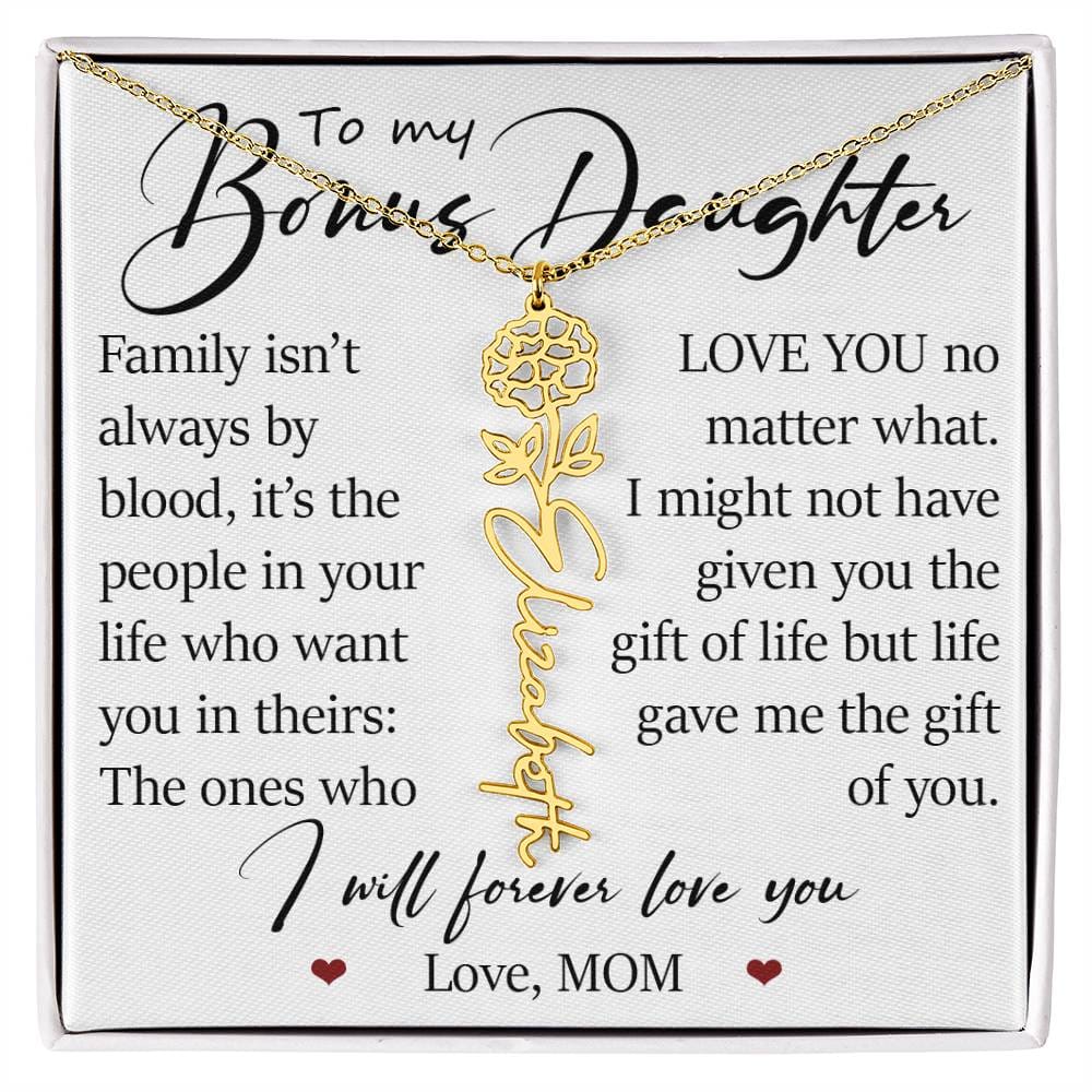 Bonus Daughter Gift, Custom Name Flower Necklace
