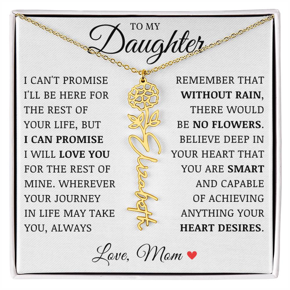 To My Daughter "No Rain No Flowers" Custom Flower Name Necklace