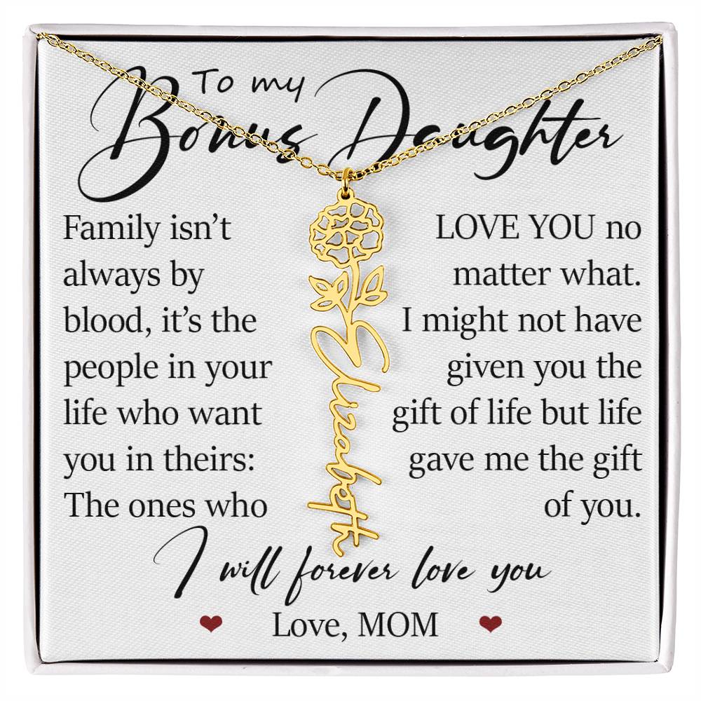 Bonus Daughter Gift, Custom Name Flower Birth Month Necklace