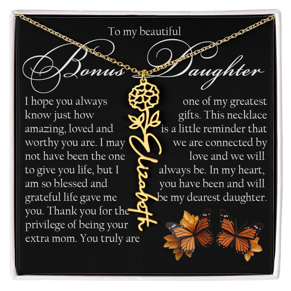 Bonus Daughter Gift, Name Flower Necklace