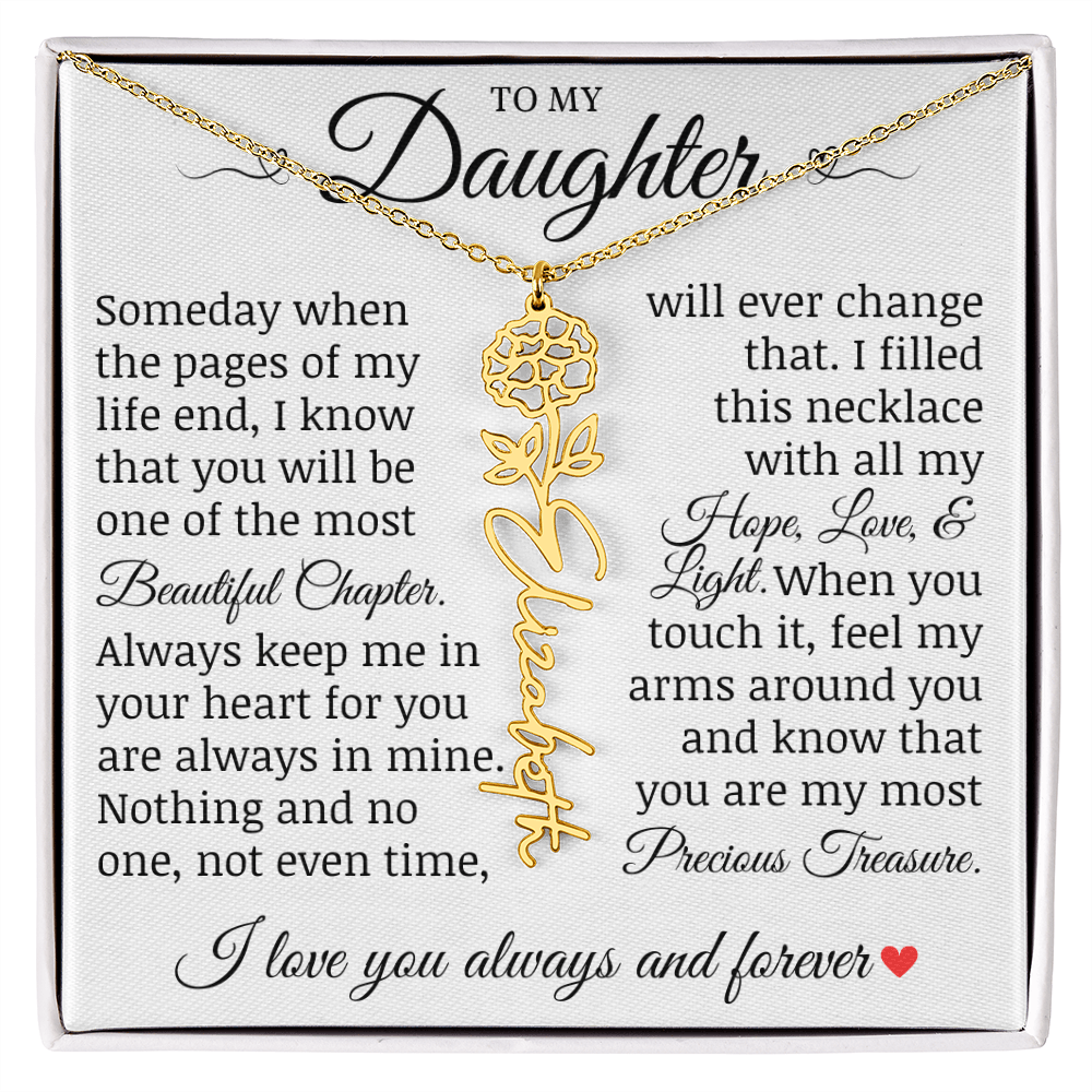 To My Daughter "Precious Treasure" Name Flower Necklace