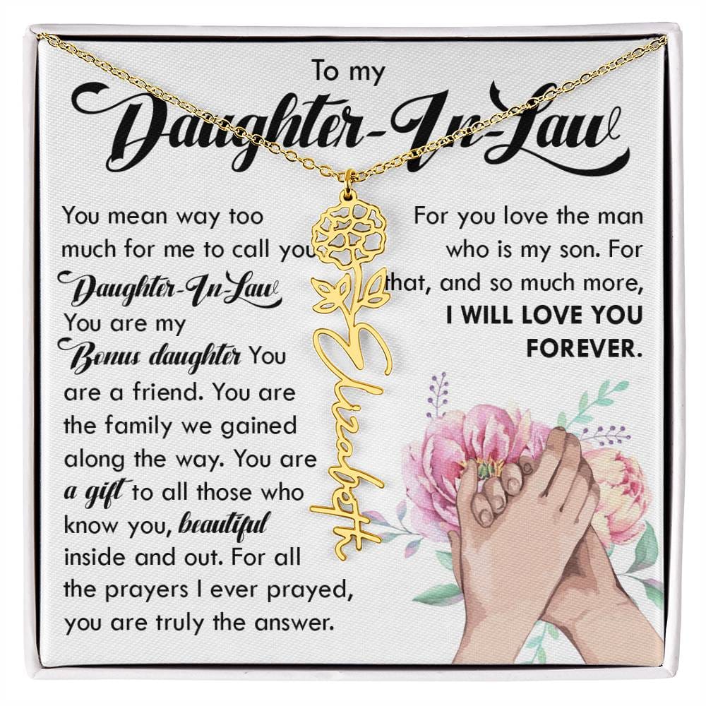 Daughter In Law Gift, Custom Name Flower Necklace
