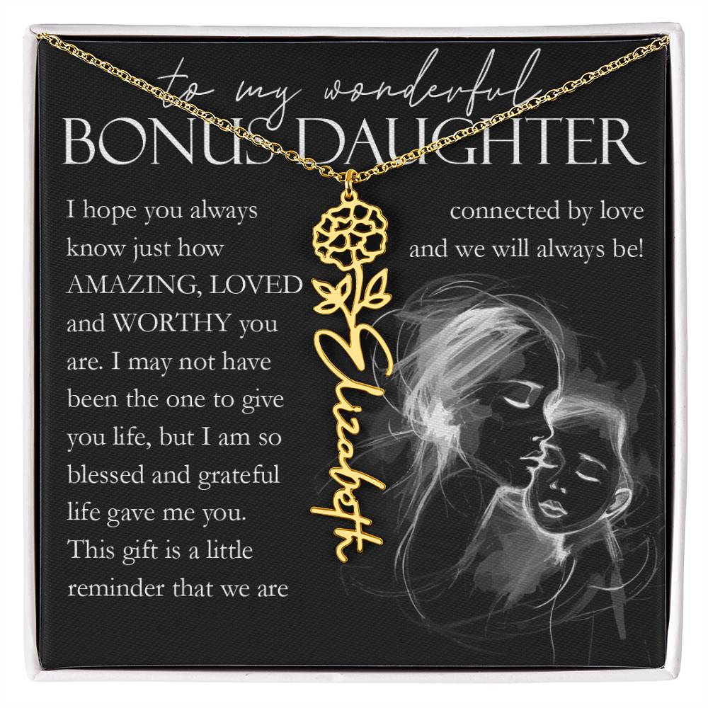 Bonus Daughter Gift, Custom Name Flower Necklace