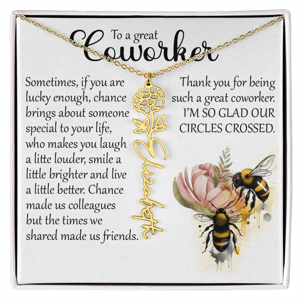 Coworker Gift, Custom Birth Month Name Flower Necklace for Colleague