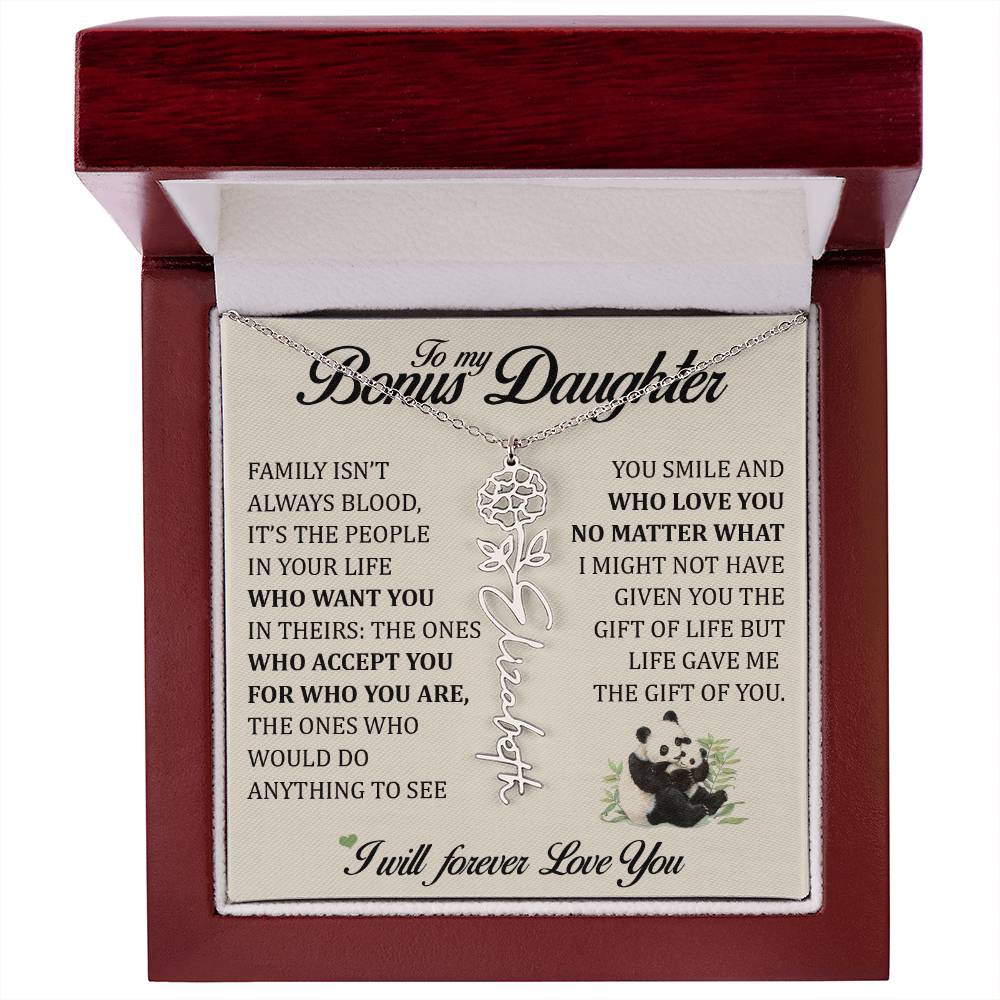 To My Bonus Daughter, Name Flower Necklace