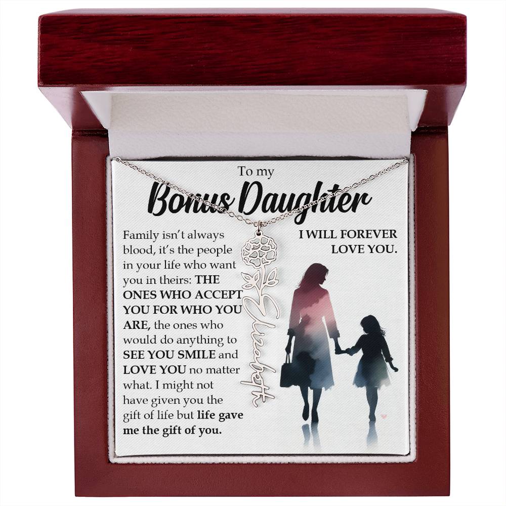 Bonus Daughter Gift, Name Flower Birth Month Necklace