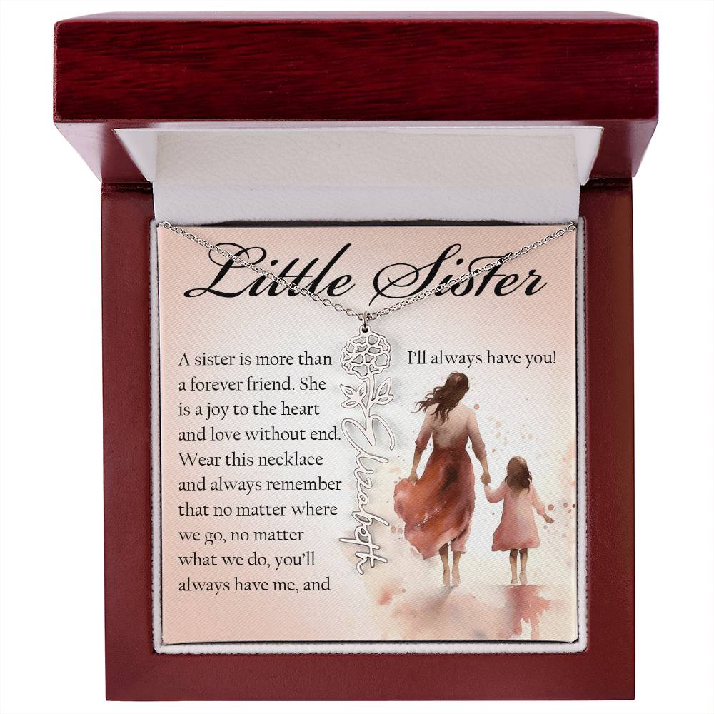 Little Sister Gift, Name Flower Necklace