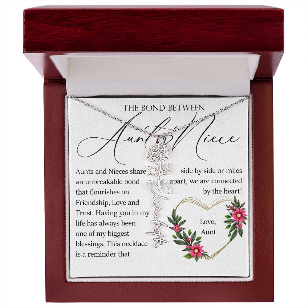Aunt and Niece Gift, Name Flower Necklace
