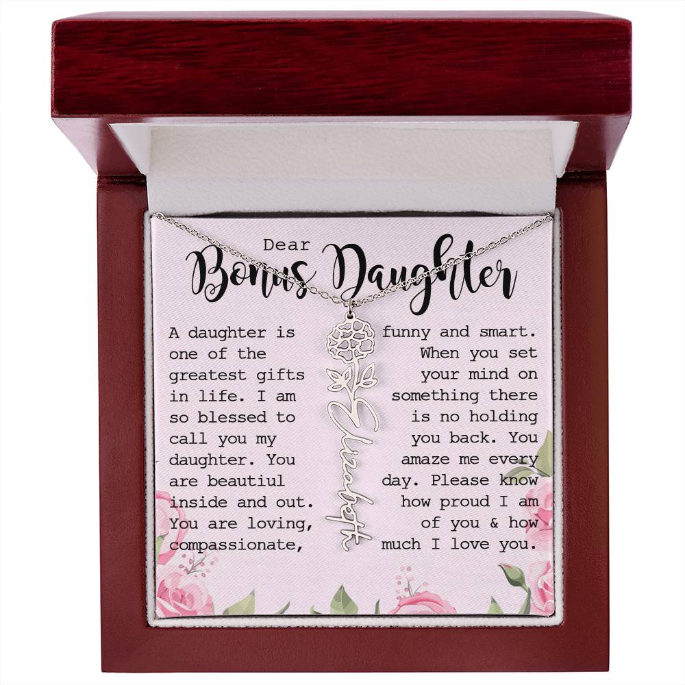 Bonus Daughter Gift, Custom Name Flower Necklace