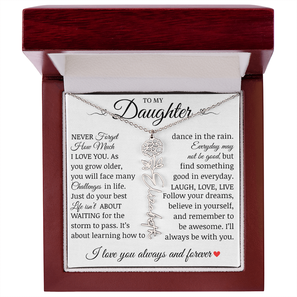 To My Daughter "Follow Your Dreams" Name Flower Necklace