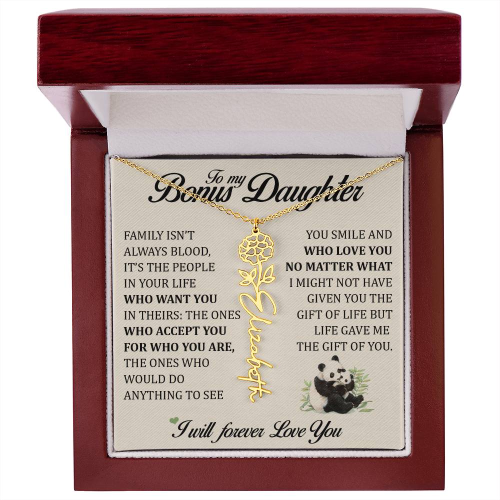 To My Bonus Daughter, Name Flower Necklace