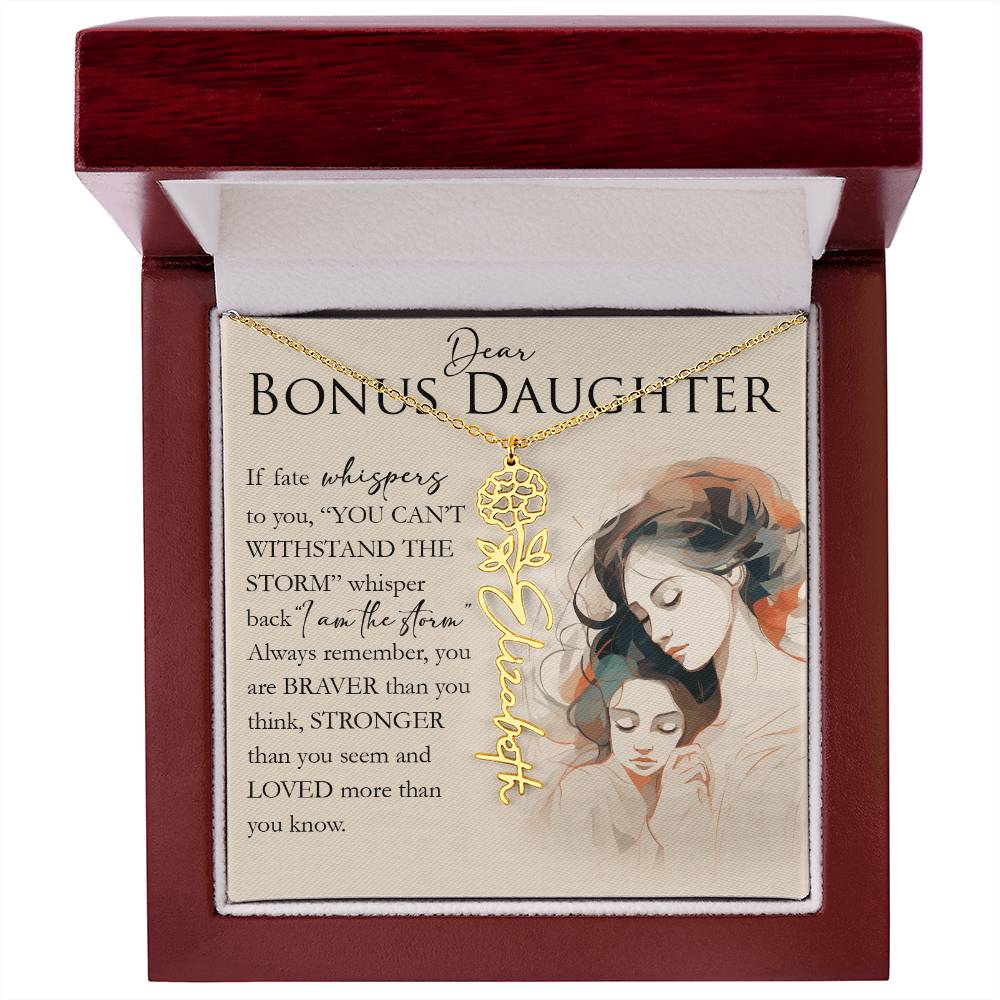 Bonus Daughter Gift, Custom Name Flower Necklace