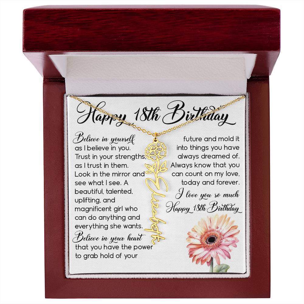 18th Birthday Gift, Custom Birth Month Name Flower Necklace
