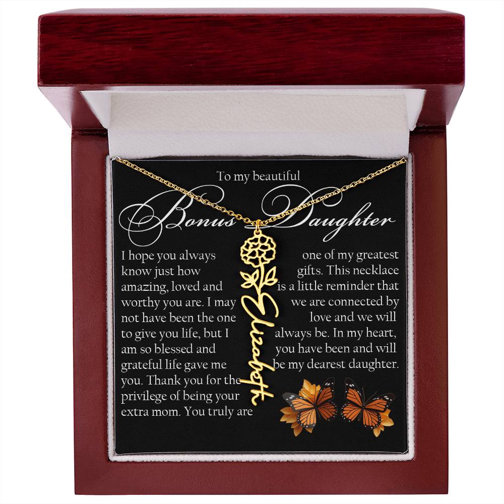 Bonus Daughter Gift, Name Flower Necklace