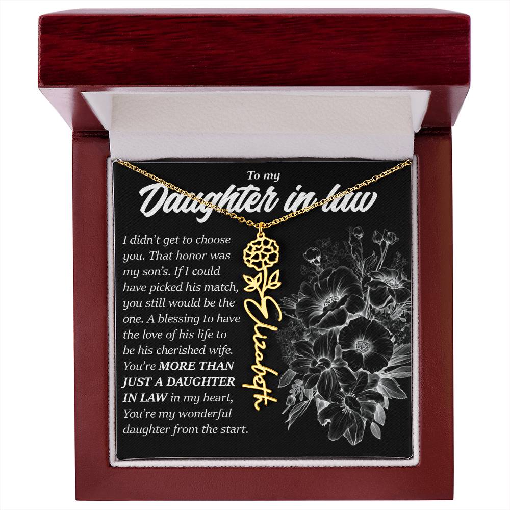 Daughter In Law Gift, Custom Birth Month Flower Name Necklace