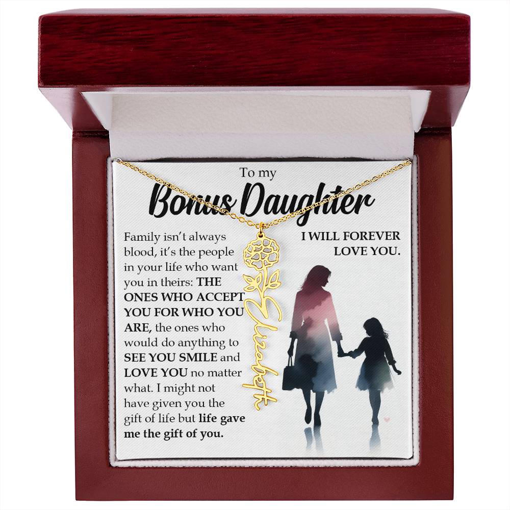 Bonus Daughter Gift, Name Flower Birth Month Necklace