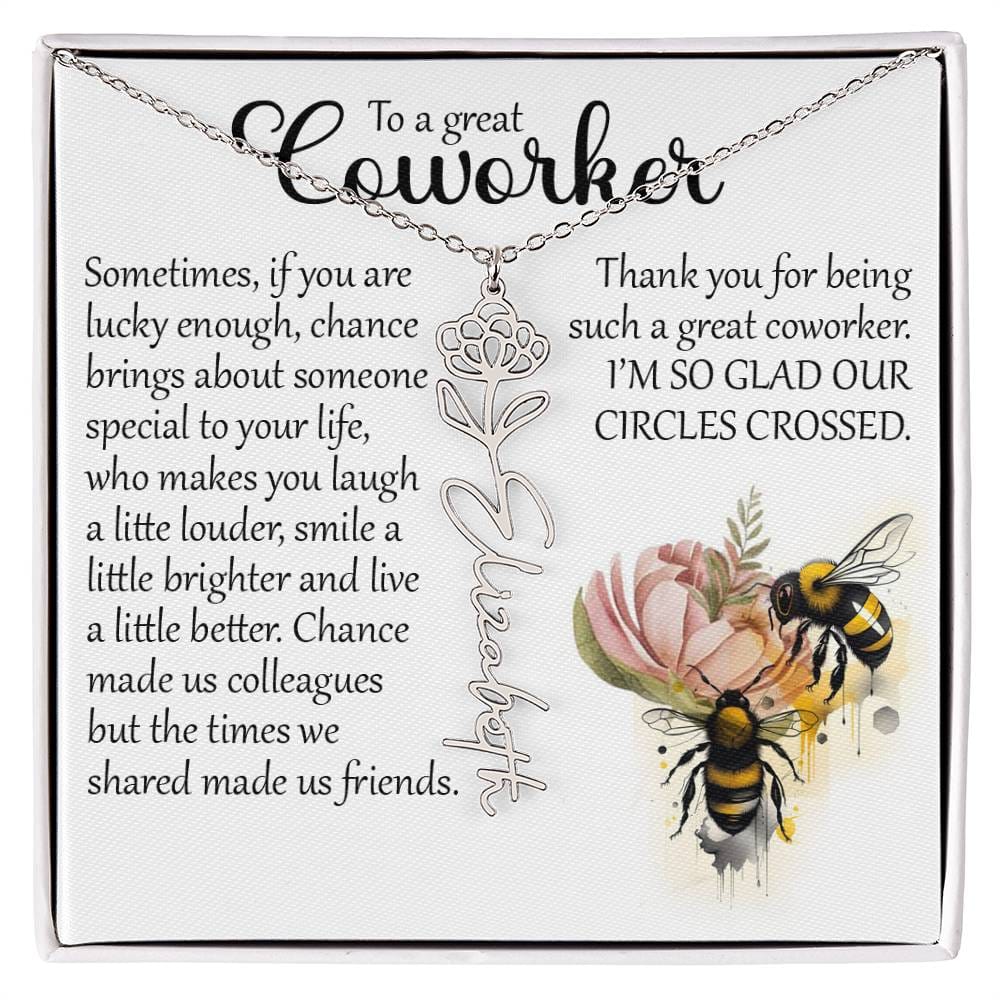 Coworker Gift, Custom Birth Month Name Flower Necklace for Colleague