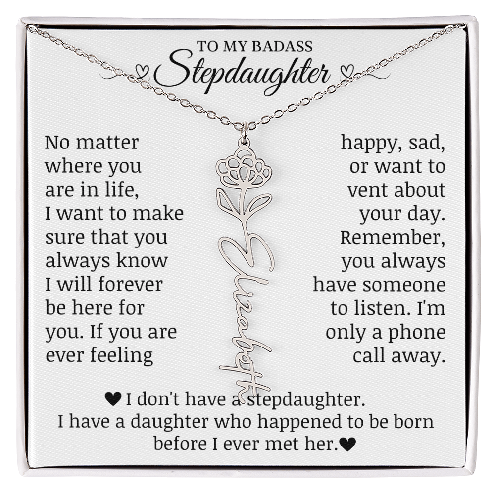 To My Badass Stepdaughter, Name Flower Necklace