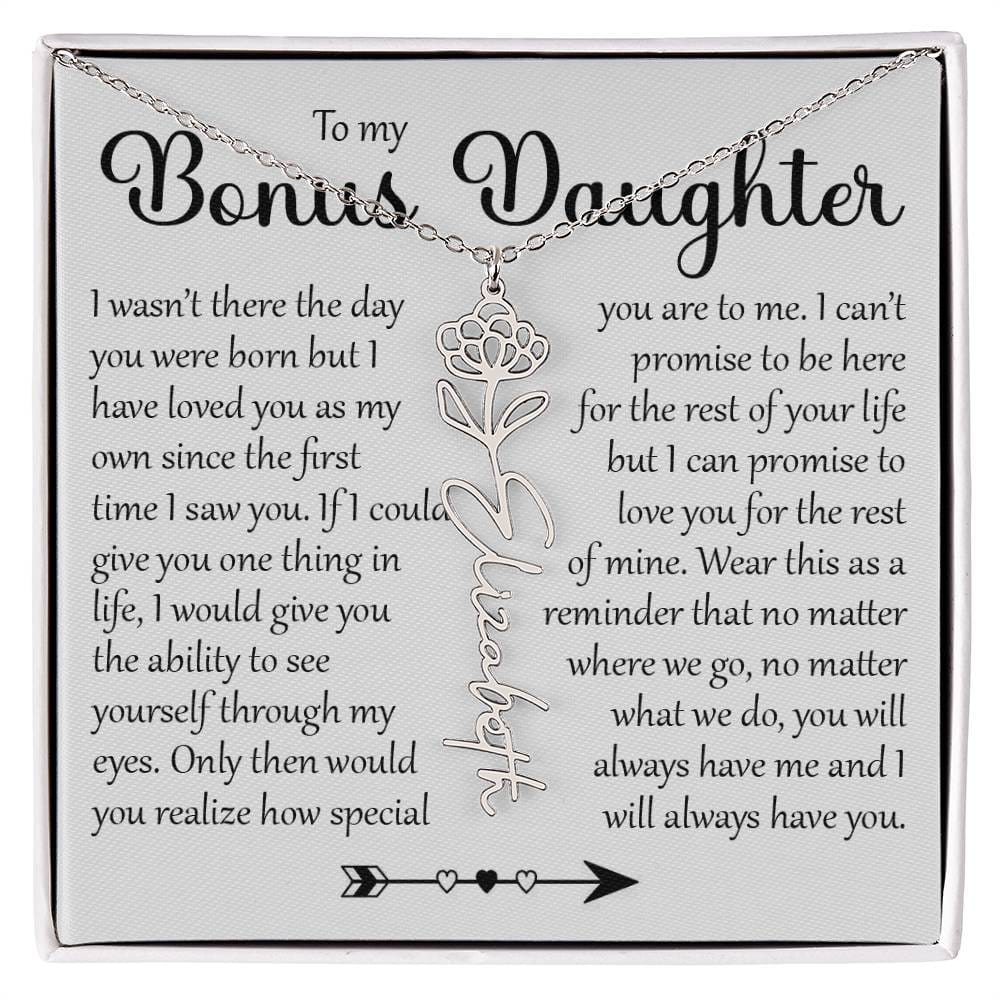 Bonus Daughter Gift, Name Flower Necklace
