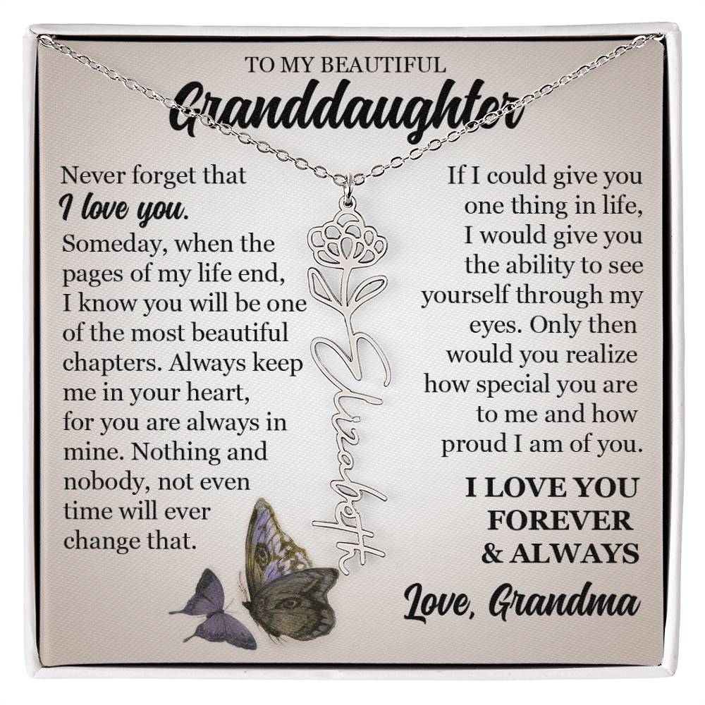 To My Beautiful Granddaughter, Custom Name Flower Necklace