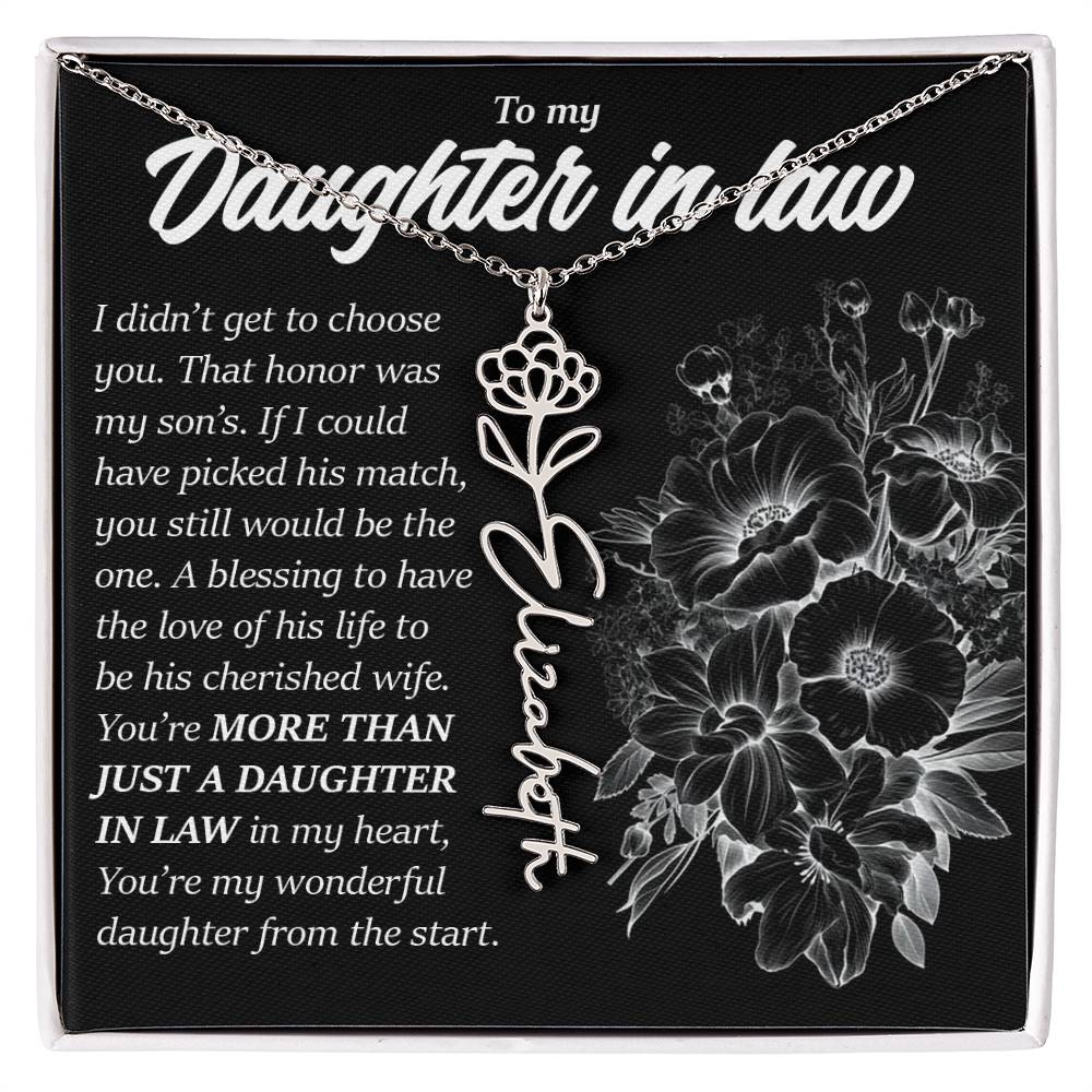 Daughter In Law Gift, Custom Birth Month Flower Name Necklace