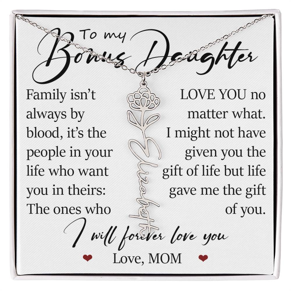 Bonus Daughter Gift, Custom Name Flower Birth Month Necklace