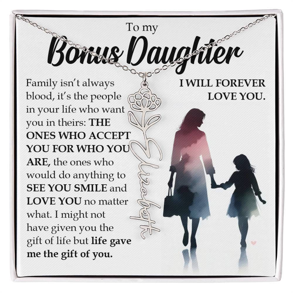 Bonus Daughter Gift, Name Flower Birth Month Necklace