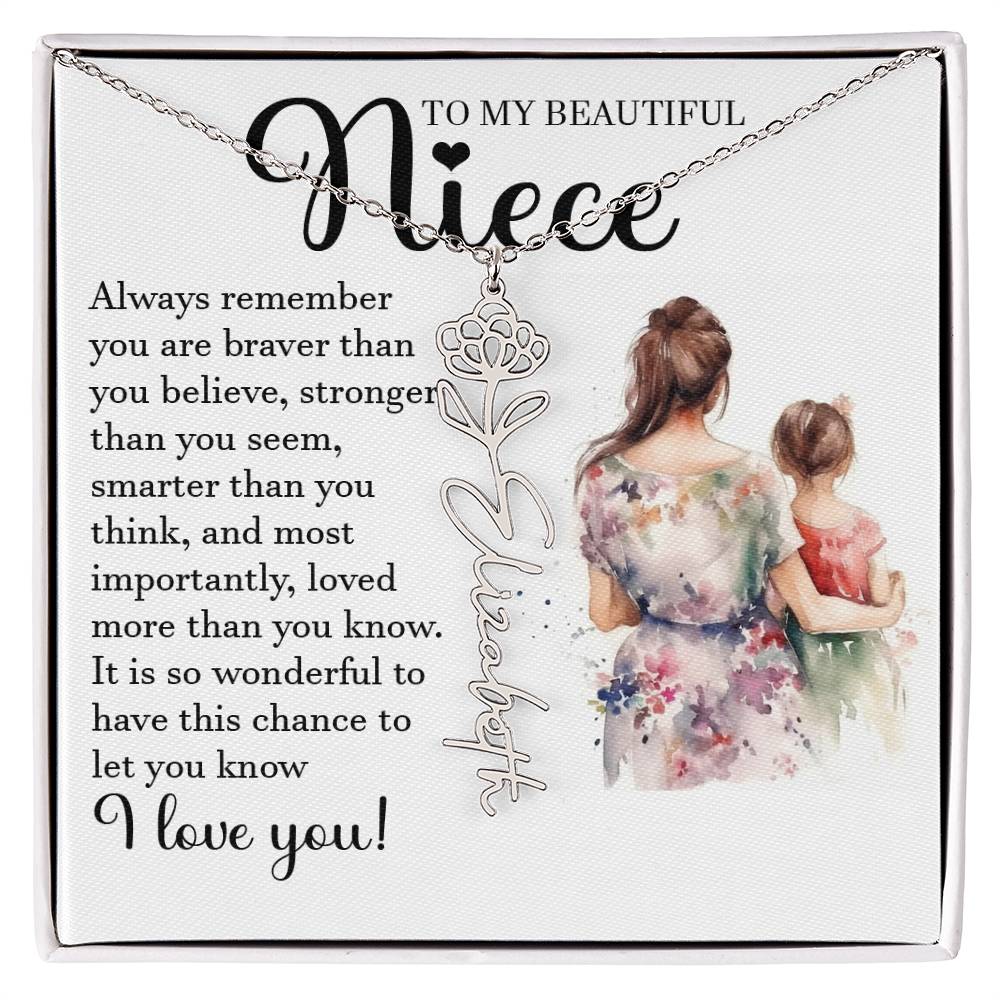 Niece Gift, Name Flower Necklace