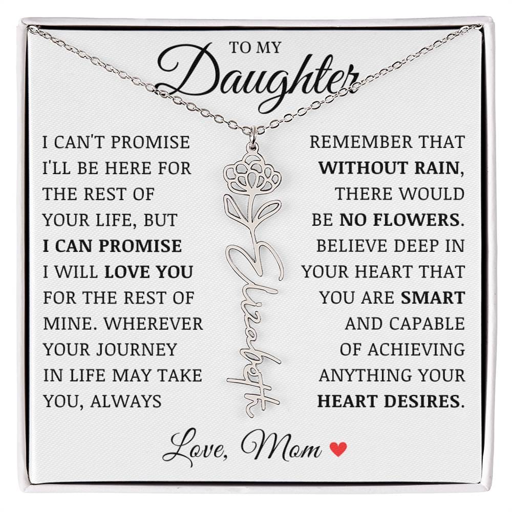 To My Daughter "No Rain No Flowers" Custom Flower Name Necklace