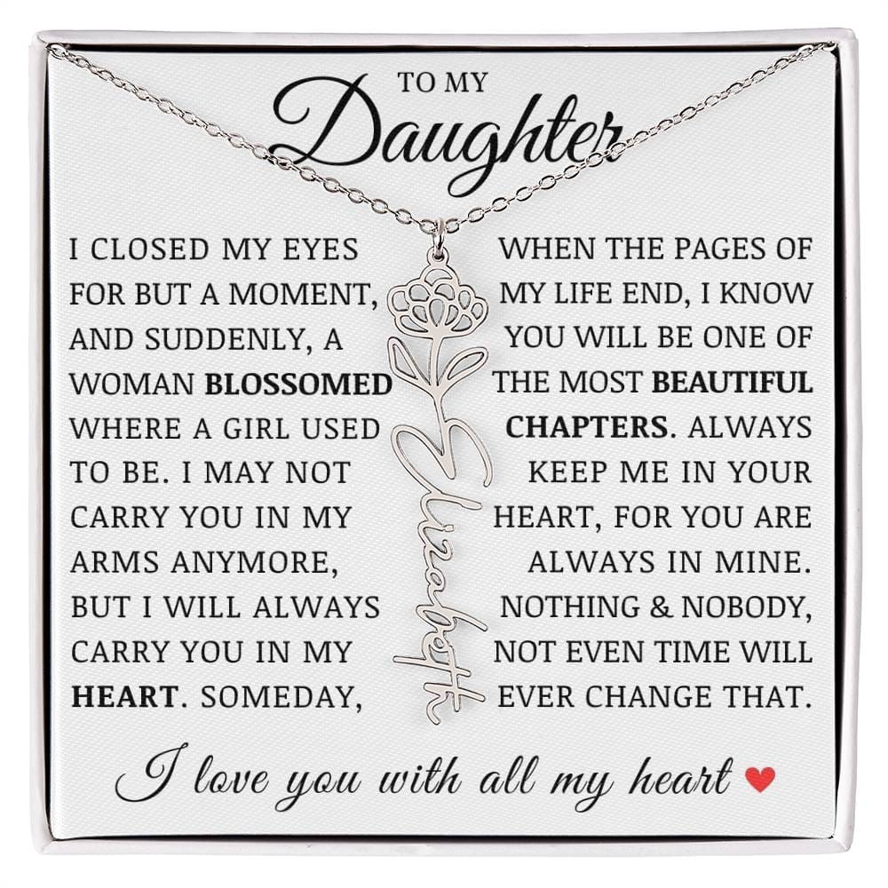 To My Daughter, Customized Birth Flower Name Necklace, Birthday Christmas Graduation Gift for Her
