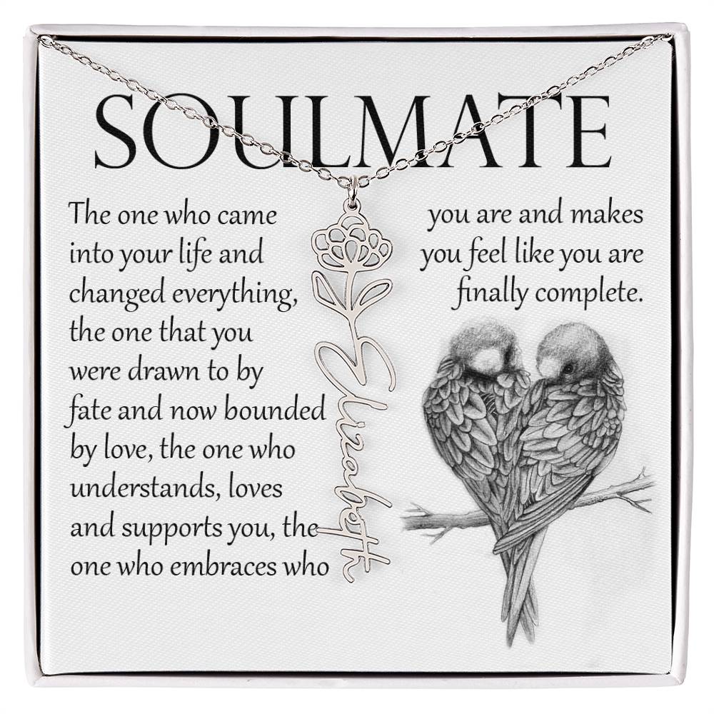 Soulmate Gift, Name Flower Necklace