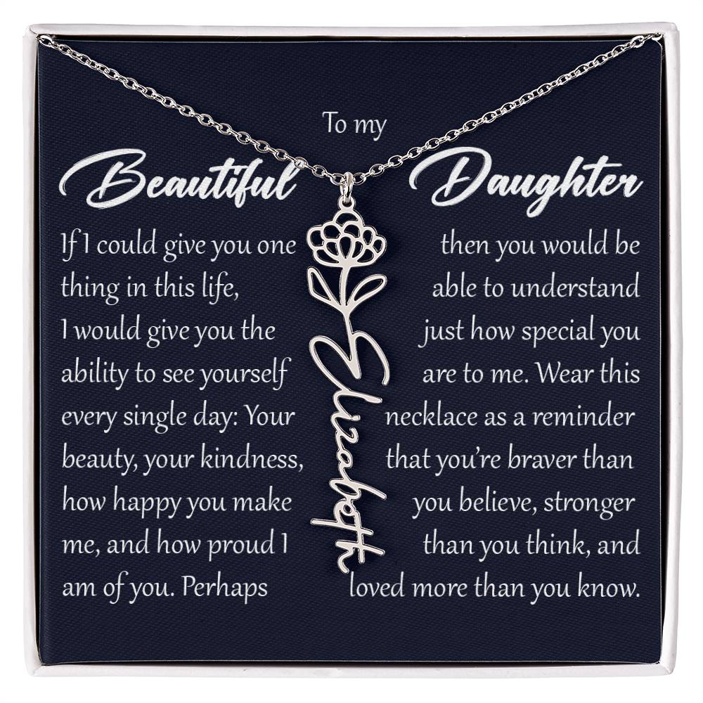 Custom Name Flower Necklace, Daughter Birth Month Pendant Gift