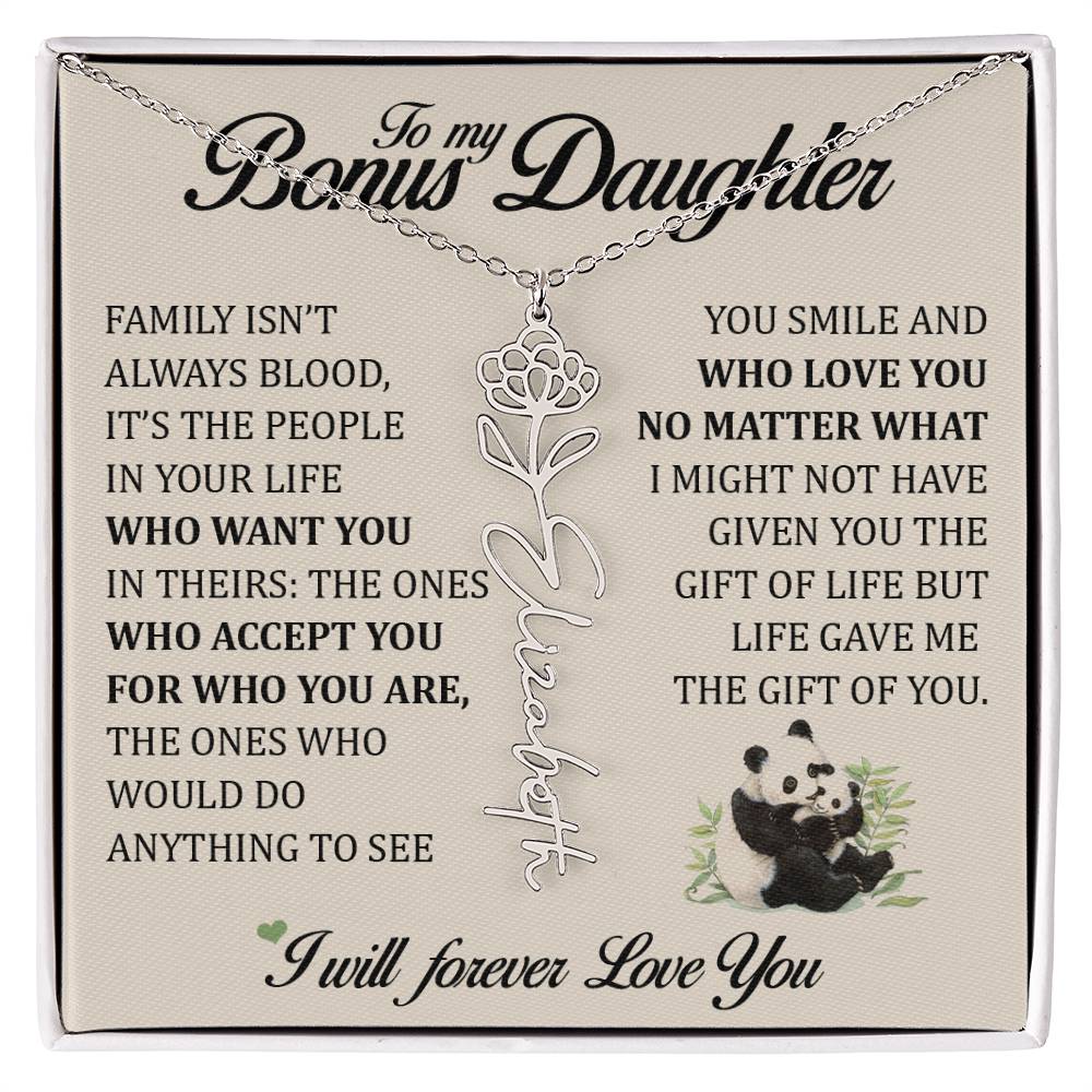 To My Bonus Daughter, Name Flower Necklace